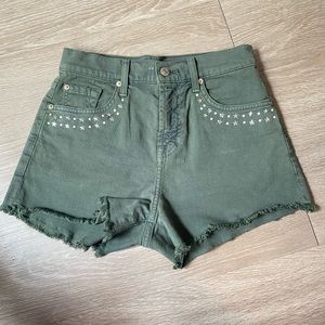Amazing 7 for All Manking Jean shorts in Army Green color with embellishments